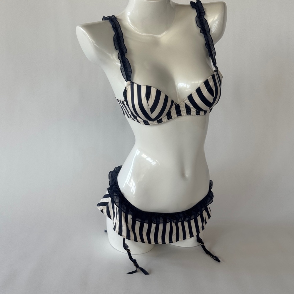 Victoria’s Secret 2009 Vintage Blue striped Sexy Little Things Bra & Panty set